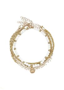 Lascana Fußketten Set '3 einzelne Fußkettchen in Boho Stil' mehrfarbig Gr. für Damen. Mit Glitzerdetails, Zierperlen, Muscheln