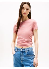 Tommy Jeans Damen Kurzarmshirt "TJW SLIM ESSENTIAL LOGO2 TEE EXT"tahiti berry, casual, Gr. XXL, unifarben, Single Jersey, Obermaterial: 70%