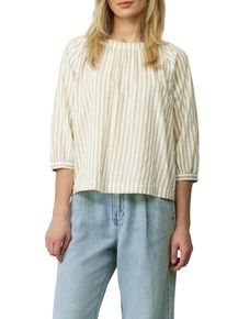 s.Oliver Damen Schlupfblusebeige stripe, casual, Gr. 40, gestreift, Web, Obermaterial: 50% Baumwolle, 50% Viskose, Blusen, mit Streifen-Muster und