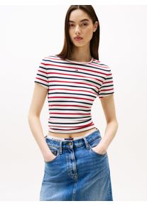 Tommy Jeans Damen T-Shirt "TJW SLIM ESSENTIAL RIB SS"weiß, rot, navy stripe, casual, Gr. XL, gestreift, Rippware, Obermaterial: 95% Baumwolle, 5%