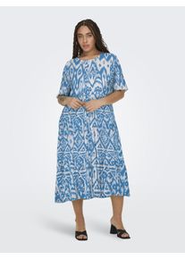 Only CARMAKOMA Damen Druckkleid "CARMARRAKESH LIFE SS MIDI DRESS AOP"azure blau aop:nanny, modisch, Gr. 44, bedruckt, Obermaterial: 100% Viskose,