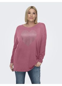 Only CARMAKOMA Damen Langarmshirt "CARALBA LS LONG TOP JRS"heather rose detail:melange, studs hearts, modisch, Gr. S, meliert, bedruckt, Jersey,