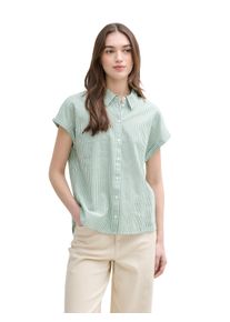 Damen Kurzarmbluseweiß grün vertical stripe, casual, Gr. XL, Tom Tailor Denim, gestreift, Web, Obermaterial: 100% Baumwolle, Blusen, mit