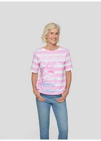 Rabe Damen Rundhalsshirtmandelblüte, casual, Gr. 50, gestreift, gemustert, Web, Obermaterial: 92% Baumwolle, 8% Elasthan, Shirts, mit Streifen und