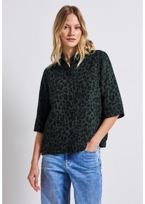 Street One Damen Hemdbluse, grün, casual, Gr. 46, animal-print, Web, 100% Baumwolle, Blusen, aus reiner Baumwolle