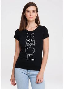 logoshirt Damen T-Shirt "Maus", schwarz, casual, Gr. L, unifarben, 100% Baumwolle, Shirts, mit coolem Print