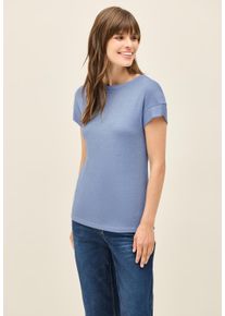 Cecil Damen T-Shirtdeep pastel blau, casual, Gr. S, glänzend, Stoff, 82% Viskose, 10% Metallisierte Fasern, 8% Polyamid, Shirts, mit U-Boot-Ausschnitt