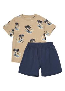 Minymo T-Shirt+Short Set Aop Alltagsunterwäsche Kinder (Gr 98 |beige/blau)