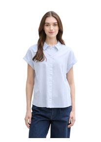 Damen Kurzarmbluseweiß blau vertical stripe, casual, Gr. M, Tom Tailor Denim, gestreift, Web, Obermaterial: 100% Baumwolle, Blusen, mit