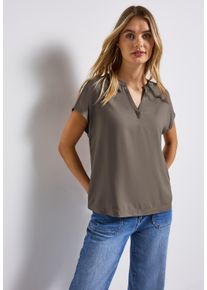 Street One Damen Kurzarmbluseschwarz tumbled beige, casual, Gr. 40, unifarben, Web, Obermaterial: 100% Viskose, Blusen, Split Neck
