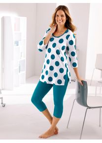 feel good Damen Rundhalsshirt "Longshirt", Gr. 36ecru, aquapetrol, 95% Baumwolle, 5% Elasthan, gemustert, gepunktet, Shirts