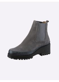 Heine Damen Stiefelette, Gr. 35grau, bleu, metallic, Leder, Rindsleder, Veloursleder, Glattleder, modisch, Schuhe