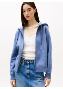 Tommy Jeans Damen Sweatjacke "TJW REG S FLAG ZIP THRU"blau moment, casual, Gr. M, unifarben, Sweatware, Obermaterial: 80% Baumwolle, 20% Polyester,