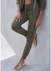 BENCH. LOUNGEWEAR Homewearhose grün Gr. 32/34 für Damen. Mit Logodruck. Nachhaltig.