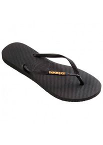 Havaianas Slim Logo Metallic Sandalen Damen (Gr 33/34 |grau/schwarz)