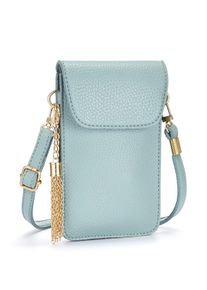 Lascana Damen Umhängetasche "Handytasche", blau, Lederimitat, unifarben, geprägtes Muster, kontrastfarbene Details, Strukturmuster, Taschen, mit