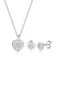 Elli Damen Schmuckset "Herz Glas Kristalle Weiß 925 Sterling Silber", OneSize,mit Stein, weiß, Silber 925 (Sterlingsilber), Schmuck-Sets