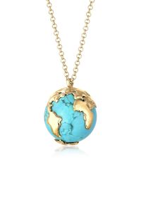 Elli Damen Kette mit Anhänger "Globus Synthetischer Türkis 925 Sterling Silber", 70,mit Steinen, Silber 925 (Sterlingsilber), L: 70cm, gold, Silber