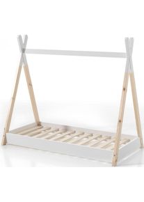 Kinderbett Vipack, B:85cm H:131cm L:146cm, braun, Betten, "Tipi, mit Querstange in Zelt-Optik, Kiefer massiv", Bodenfreiheit 1,5 cm für bessere