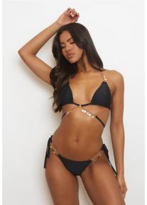 MODA MINX Damen Triangel-Bikini-Top "Valentina Coin", schwarz, Gr. S, unifarben, 82% Polyamid, 18% Elasthan, Bikini-Oberteile, mit funkelnden