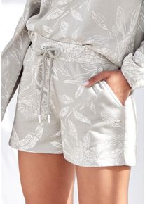 Lascana Damen Relaxshorts, Gr. 32, grau, angeraute Sweatware, Obermaterial: 50% Baumwolle, 50% Polyester, geblümt, casual, Hosen, mit floralem