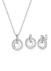 Elli Damen Schmuckset "Kreis Glas Kristalle Weiß 925 Sterling Silber", OneSize,mit Stein, weiß, Silber 925 (Sterlingsilber), Schmuck-Sets