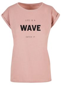 Merchcode Herren T-Shirt "Merchcode Damen Ladies Summer - Life is a wave T-Shirt", rosa, casual, Gr. L, bedruckt, 100% Baumwolle, Shirts