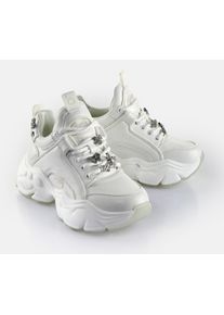 Buffalo Damen Sneaker "BINARY ICE 3.0", Gr. 39, weiß, Lederimitat, modisch, Schuhe, Freizeitschuh, Chunky-Sneaker, Schnürschuh mit Schmuckelementen