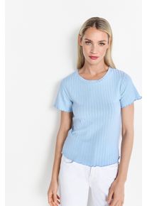 RICHROYAL Damen Kurzarmshirt, blau, casual, Gr. M, Single Jersey, Obermaterial: 97% Baumwolle, 3% Elasthan, Shirts, Mit gewelltem Saum an Rumpf und