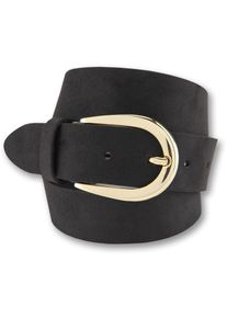 Bernd Götz BERND GÖTZ Damen Ledergürtel, schwarz, casual,modisch,klassisch,casual, Gr. 80, unifarben, aufgeraut, Leder, Gürtel, mit goldener Designschließe