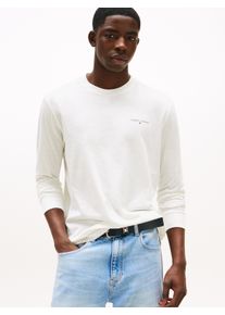 Tommy Jeans Herren Langarmshirt "TJM SLIM CHEST LINEAR LS TEE EXT", beige, casual, Gr. 4XL, unifarben, Single Jersey, Obermaterial: 100% Baumwolle,