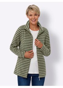 Classic Basics Damen Fleecejacke, grün, Gr. 50, gemustert, mehrfarbig, gestreift, 100% Polyester, Jacken