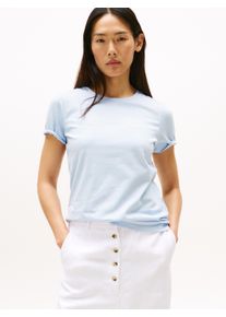 Tommy Hilfiger Damen Kurzarmshirt "SCRIPT REG C-NK SS T-SHIRT", blau, casual, Gr. S, unifarben, Single Jersey, Obermaterial: 100% Baumwolle, Shirts,
