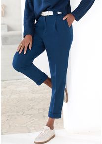 Lascana Damen 7/8-Hose, blau, modisch, Gr. 34, Web, Obermaterial: 95% Polyester, 5% Elasthan, Hosen, mit Bügelfalten, schmales Bein