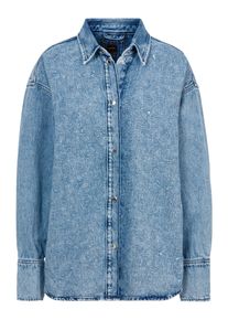 BOSS Orange Damen Klassische Bluse "DENIM SHIRT HF Premium Damenmode", blau, modisch, Gr. 42, unifarben, washed, Web, Obermaterial: 100% Baumwolle,