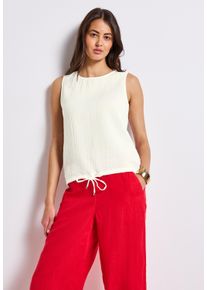 Street One Damen Blusentop, weiß, casual, Gr. 42, unifarben, Web, Obermaterial: 100% Baumwolle, Blusen, Musselin-Look, mit elastischem Saum mit
