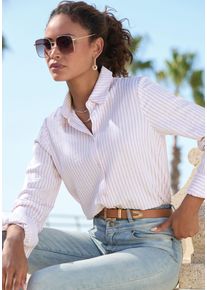Vivance Damen Hemdblusecreme, rose gestreift, modisch, Gr. 38, gestreift, Web, Obermaterial: 52% Viskose, 48% Polyester, Blusen, mit Streifenmuster,