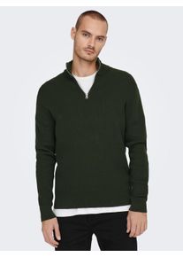 Only & Sons ONLY & SONS Herren Strickpullover "ONSPHIL REG 12 STRUC HALF ZIP KNIT NOOS", grün, Basic, Gr. XXL, unifarben, Strick, Obermaterial: 80% Baumwolle,