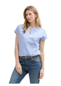 Tom Tailor Damen Kurzarmbluse, blau, casual, Gr. 38, unifarben, gemustert, Web, Obermaterial: 100% Baumwolle, Blusen, im Tunika-Style, kariert