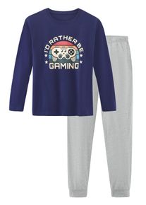 Kinder Pyjama, AUTHENTIC LE JOGGER, Gr. 122, blau, Jersey, Obermaterial: 100% Baumwolle, meliert, Basic, Homewear-Sets, Schlafanzug mit großem Gaming