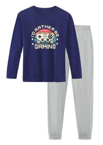 Kinder Pyjama, AUTHENTIC LE JOGGER, Gr. 146, blau, Jersey, Obermaterial: 100% Baumwolle, meliert, Basic, Homewear-Sets, Schlafanzug mit großem Gaming
