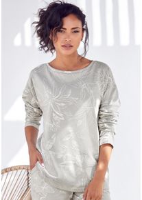 Lascana Damen Sweatshirt, Gr. 32, grau, angeraute Sweatware, Obermaterial: 50% Baumwolle, 50% Polyester, gemustert, casual, Sweatshirts, mit floralem