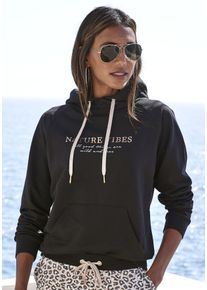 Lascana Damen Hoodie, Gr. 32, schwarz, Sweatware, Obermaterial: 60% Baumwolle, 40% Polyester, bedruckt, unifarben, casual, Sweatshirts, mit