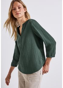 Street One Damen Hemdbluse, grün, casual, Gr. 46, unifarben, Web, Obermaterial: 100% Baumwolle, Blusen, 3/4-Arm im Musselin-Look