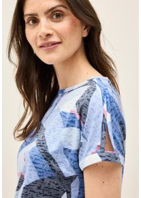 Cecil Damen Print-Shirt, blau, casual, Gr. L, bedruckt, Jersey, Obermaterial: 65% Polyester, 35% Viskose, Shirts, mit Ausbrenner-Optik