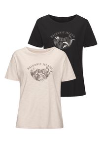 Vivance Damen T-Shirt "mit schimmerndem Frontprint", schwarz, modisch, Gr. 32, bedruckt, Jersey, Obermaterial: 100% Baumwolle, Shirts, aus weicher