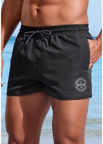 Bench. Herren Badeshorts, schwarz, Gr. S, unifarben, Recycling-Polyester, Badehosen, mit Logodruck