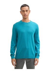 Tom Tailor Herren Rundhalspullover, blau, casual, Gr. S, Strick, Obermaterial: 100% Baumwolle, Pullover, mit Logostickerei