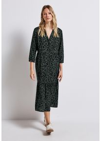 Street One Damen Volantkleid, grün, casual, Gr. 46, gemustert, animal-print, Web, Obermaterial: 100% Viskose, Kleider, 3/4-Arm und mit Animal-Print