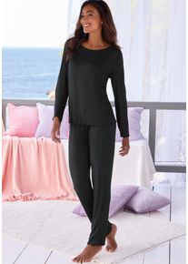 Vivance Dreams Damen Pyjama, Gr. 36, schwarz, Single Jersey, Obermaterial: 92% Modal (TENCEL), 8% Elasthan, unifarben, Homewear-Sets, mit süßem